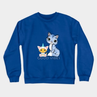 Good Vibes Mama and Baby Unicorn Cat Crewneck Sweatshirt
